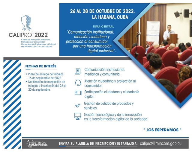 Convocatoria al evento del Ministerio de Comunicaciones Caliprot 2022