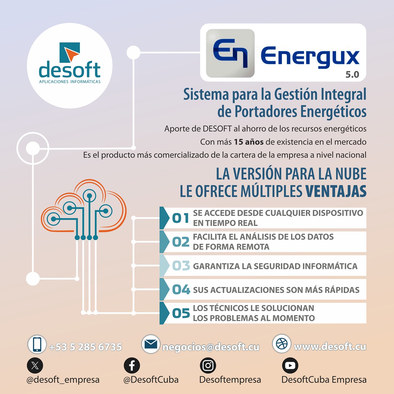 Desoft recomienda a sus clientes el empleo del Energux en la nube