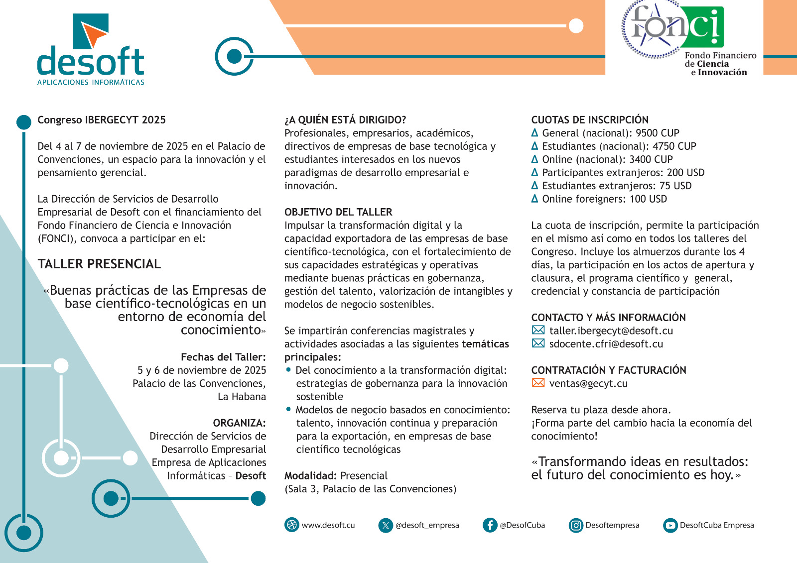 Desoft convoca a taller sobre empresas de base científico-tecnológicas